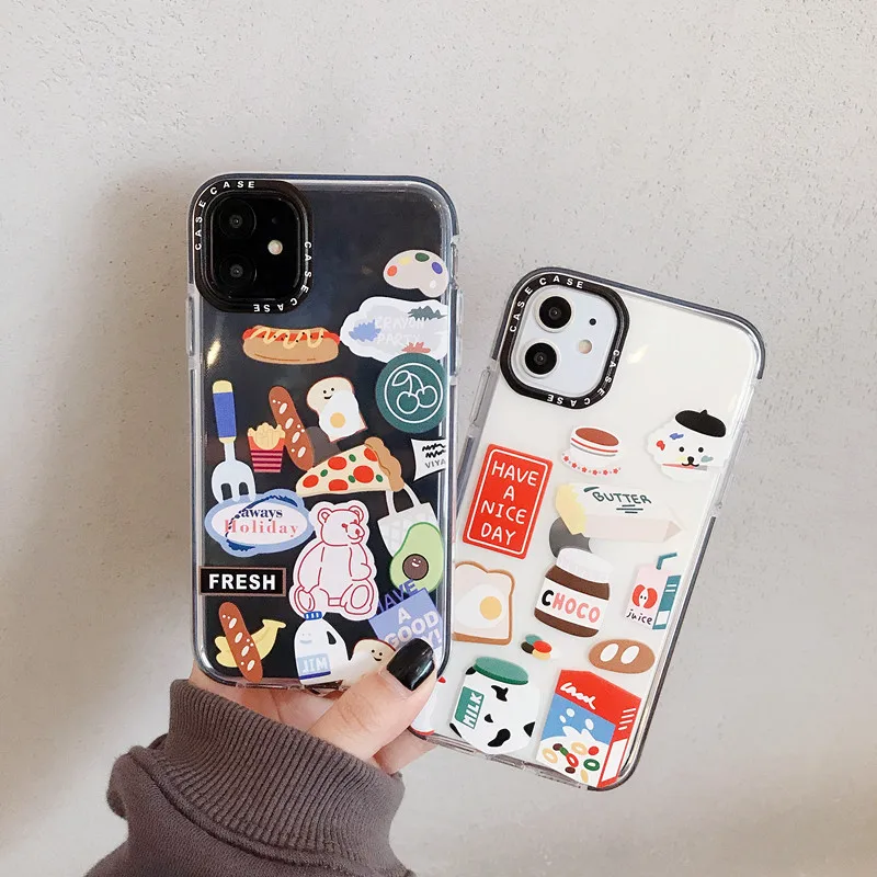 Korea Cake Food Drink Colorful Protector Phone Case for iPhone 11 Pro XS Max XR X 7 8 Plus Soft TPU Transparent Back Cover |