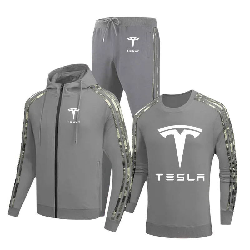 

Повседневные мужские куртки с принтом Tesla car Logo, весна-осень, хлопковая Высококачественная Мужская куртка + свитер + брюки, костюм из трех пре...