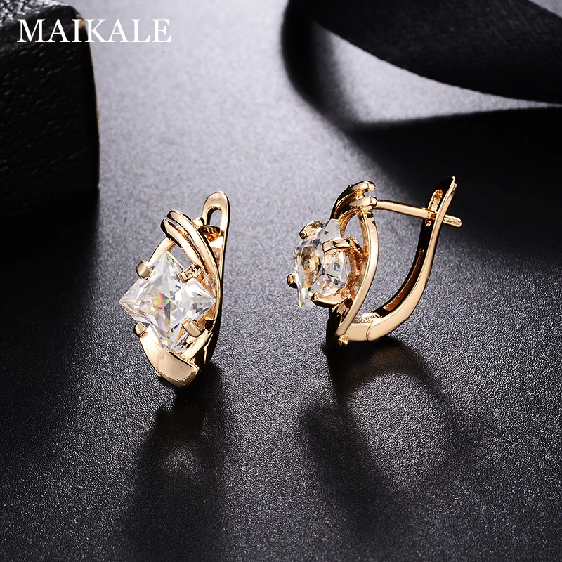 Женские золотистые серьги гвоздики MAIKALE сережки геометрической формы с кубиками