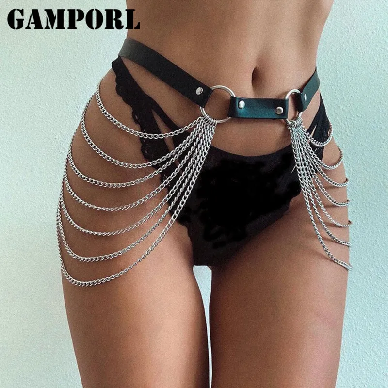 

GAMPORL Leather Harness Garter Belt Stockings Sexy Women Suspenders Body Bondage Leg Harness Cage Waist Band Chain Belts Garters