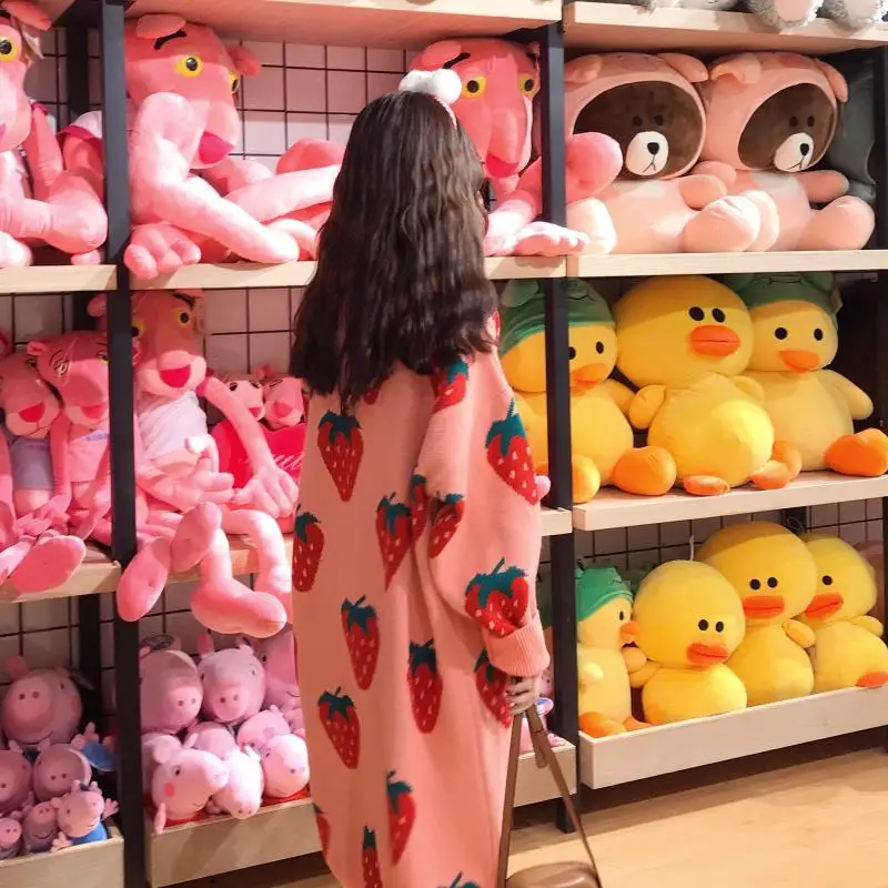 Kawaii розовый свитер длинный участок большого размера клубничный пуловер свитер зима женская корейская версия трикотажа осень теплая новая одежда