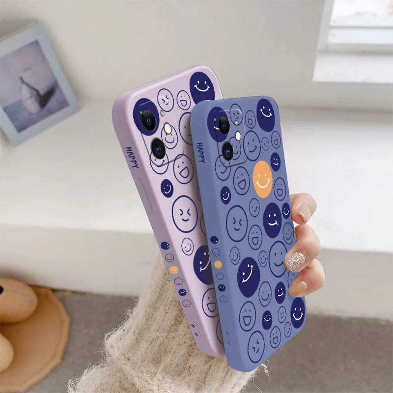 

Line Smiley Soft Case For iPhone 12 Pro Max Mini 11 Pro Max X XR XS MAX SE2020 8 7 Plus 6 6S Plus Liquid Silicone Phone Cover