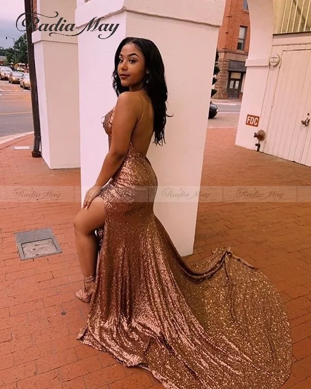 Блестящие Блестки розовое золото африканские платья для выпускного вечера с