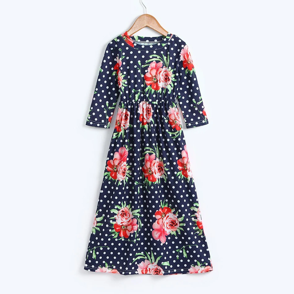 Платье-макси с цветочным принтом в горошек рукавом 3/4 | Детская одежда и обувь