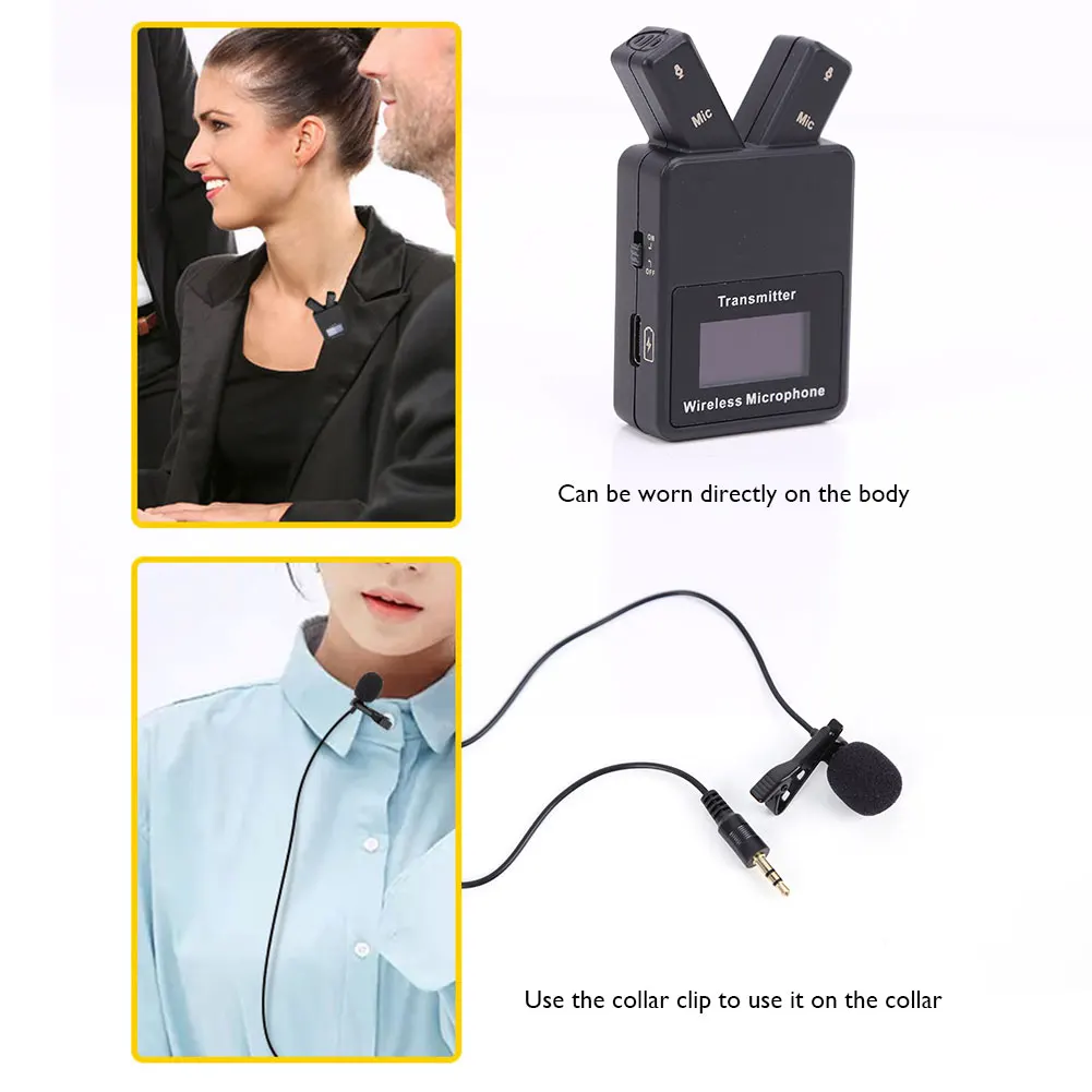 

Wireless Lavalier Microphone System Interview 2.4GHz Wireless Clip-on Microphone Mini Lapel Video Conference Collar Mic