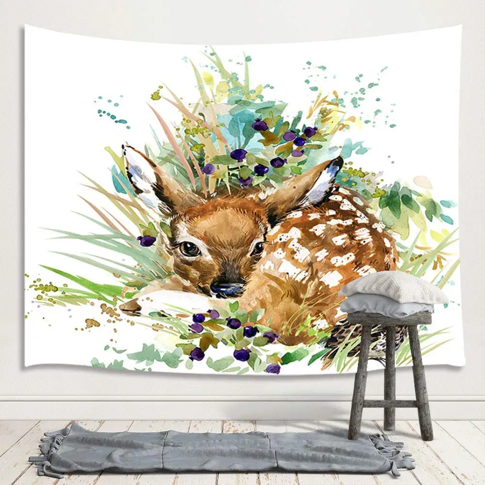 Colgante de pared de arte para ni&ntilde;os, cervatillo, bosque, animales salvajes, alce Natural, para dormitorio, sala de estar, dormitorio universitario-0