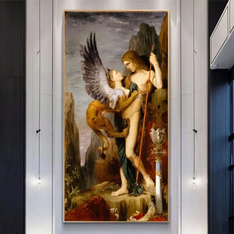 Oedipus and the Sphinx от Gustav Morrow картина маслом печать на холсте настенная живопись