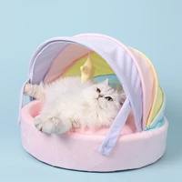 rainbow pet dog cat bed house soft comfortable breathable deep sleep kitten puppy pad sleep nest home for cat bed mat stars