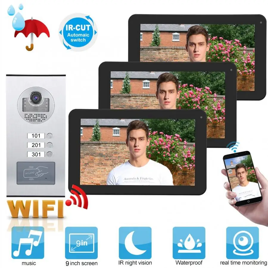 9 дюймов умный сенсорный экран беспроводной wifi домофон дверной звонок Система