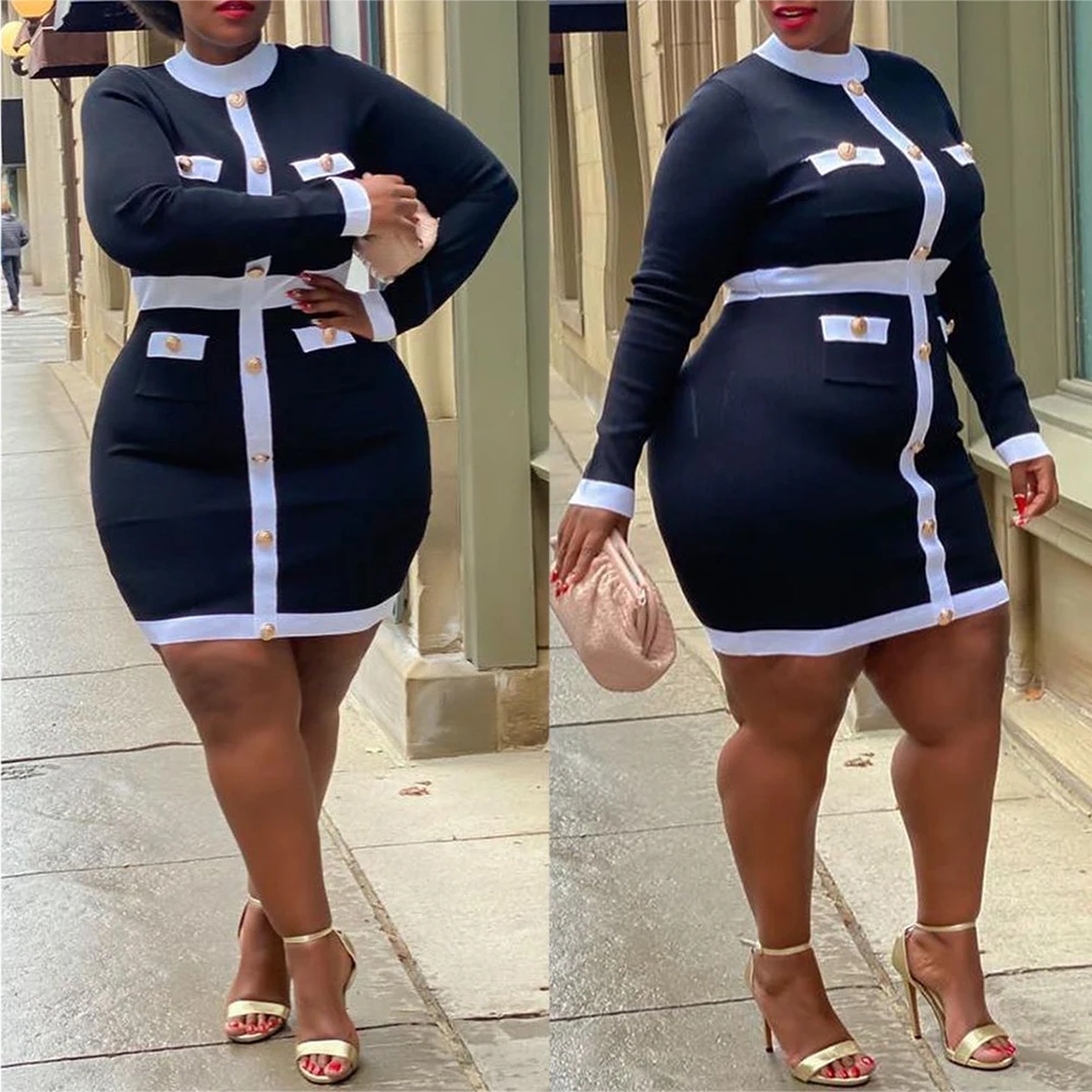 

L-6XL Plus Size Dress Elegant Ladies Long Sleeve Bodycon Dresses Women 2020 Autumn Vintage Black Dress Large Size Vestidos D30