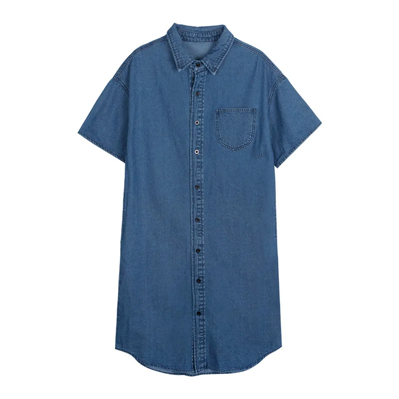 Женское джинсовое платье-рубашка средней длины повседневное однобортное