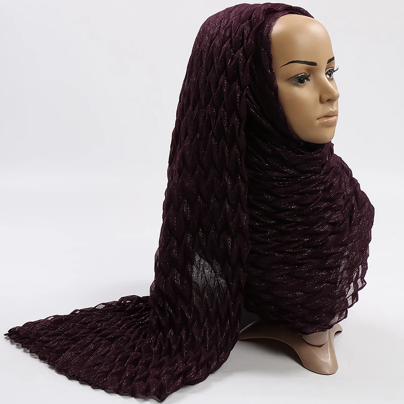 Новый хлопковый шарф со складками хиджаб золотистые серебристые мерцающие шарфы