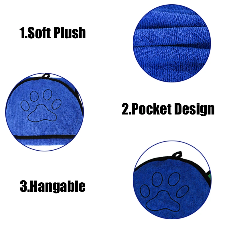 Полотенце для сушки домашних животных одеяло с карманом полотенца микрофибра