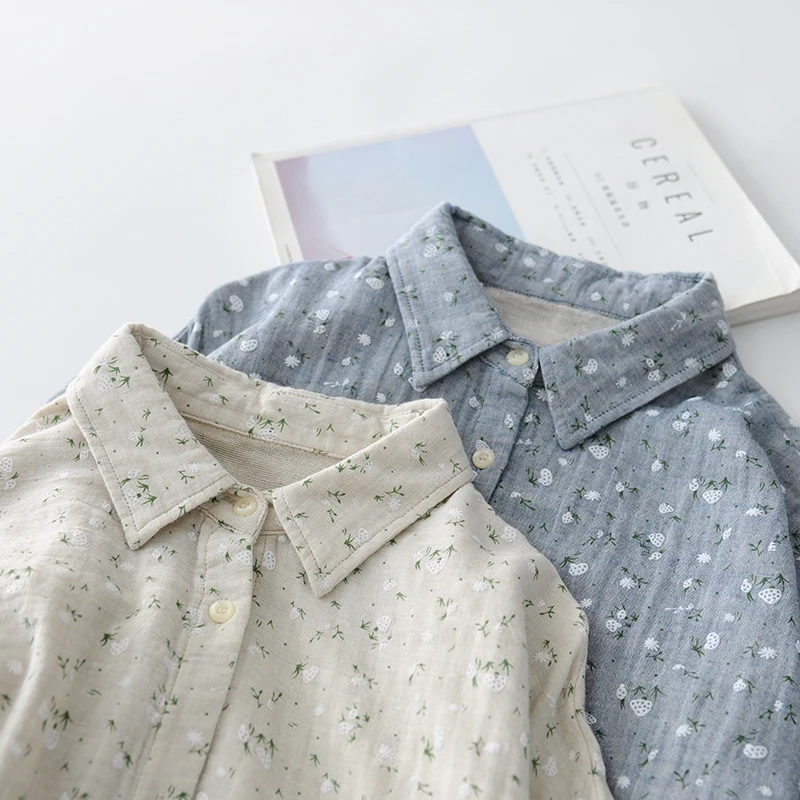 Женская длинная рубашка из хлопка с цветочным принтом клубничным и