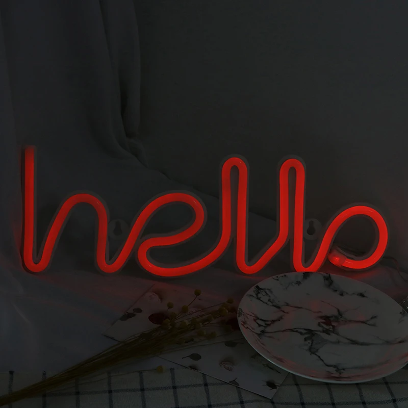 Ночник неоновый Алфавит Hello неоновые огни для дня рождения Свадебная вечеринка спальня настенный Декор ночник