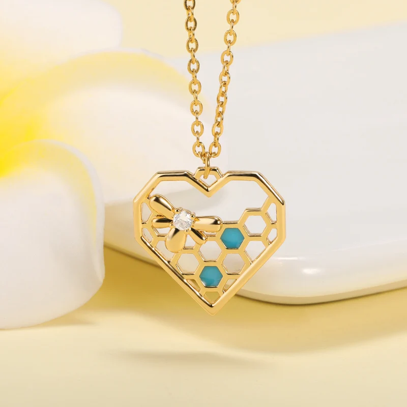 Creative Heart Shaped Bee Honeycomb Necklace For Women Gold Necklace Couple Pendant Bohemia Choker Party Women's Jewelry Gifts