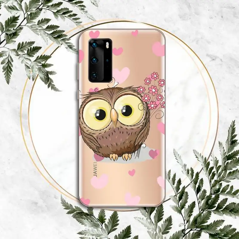 

Cute Owl Black Phone Case Transparent for huawei honor P 40 30 20 lite Pro 10 i 8 9 x p smart 2019