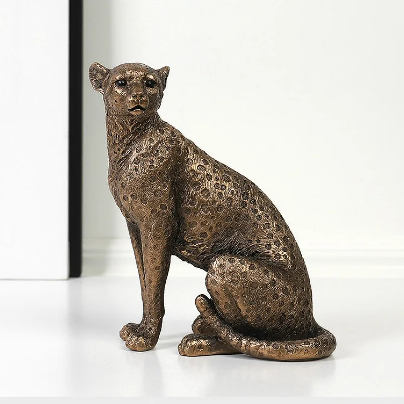 

Nordic Retro Leopard Decor Statue Resin Animal Crafts Ornaments Jaguar Home Living Room Entrance Office TV Cabinet Decoration