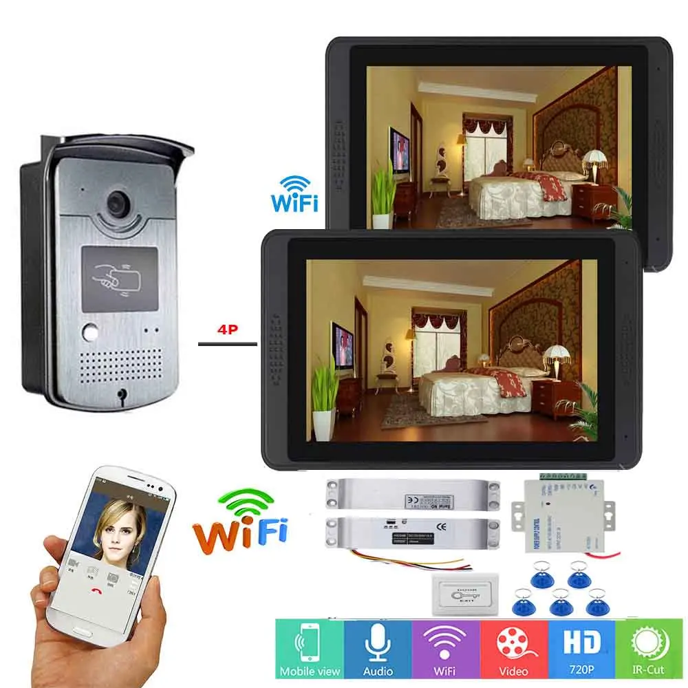 618619MEID12-B10 Управление приложением видеодомофон 7 дюймов Wifi беспроводной видео дверной звонок RFID камера доступа домофон система+ дверной замок - Цвет: 618619MEID12-B10
