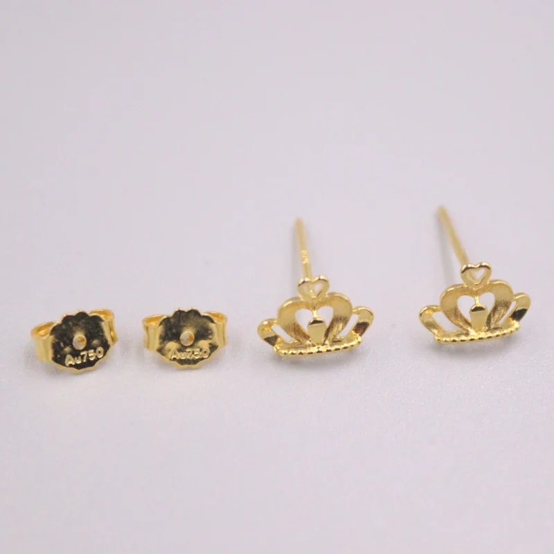 

Pure 18K Yellow Gold Earrings Men Women Gift Lucky Crown Stud Earrings / 1.1g / 13*7mm
