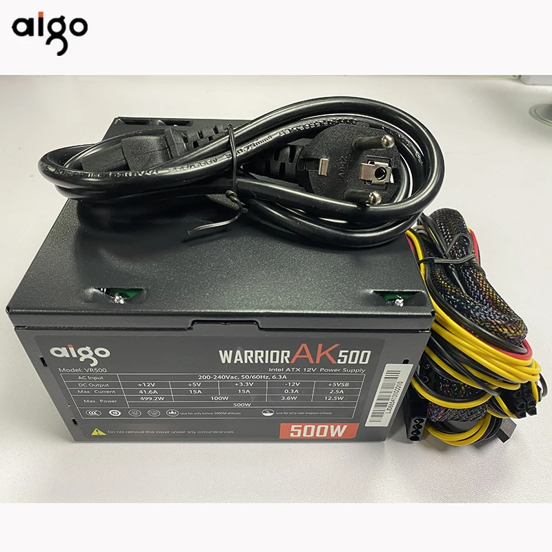 Блок питания Aigo AK для ПК 500 Вт черный тихий блок игр 120 мм rgb вентилятор 24 контакта 12
