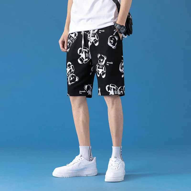 

Men's Casual Shorts 2021 Summer Bear Print Short Fifth Pants Japanese Streetwear Running Sports Shorts For Men Running Shorts