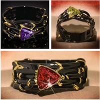 new personality rings for women unique design black gold triangle green zircon rings for women green crystal female ring