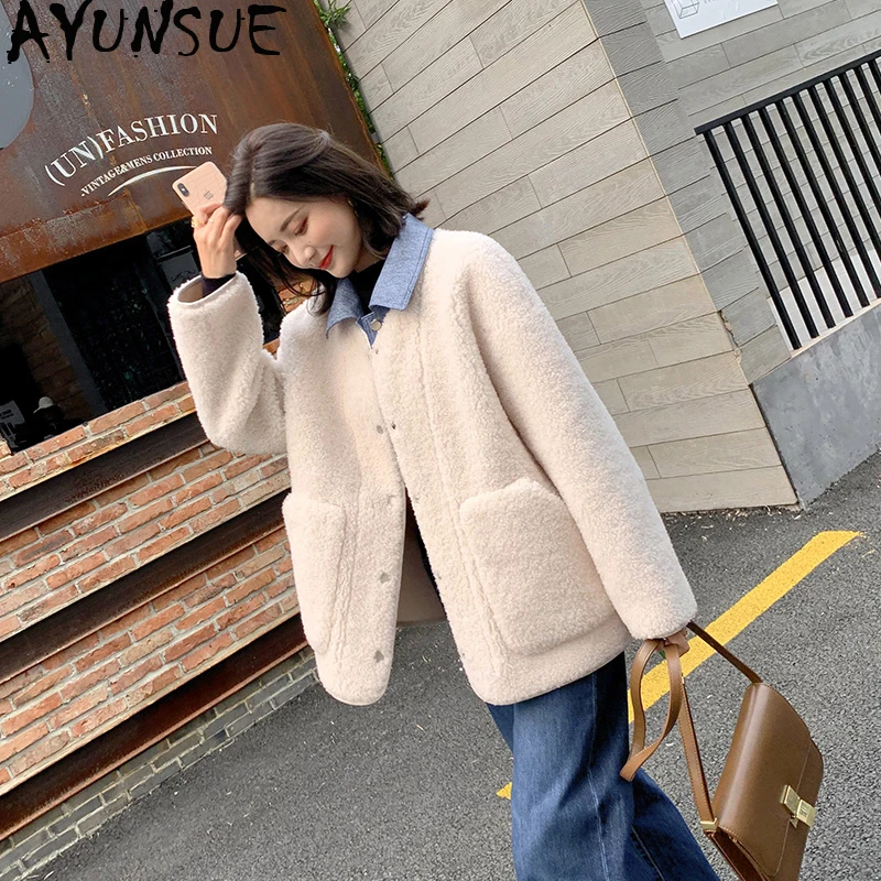 

AYUNSUE 100% Wool Coat Female Sheep Shearling real Fur Coats 2020 Autumn Winter Jacket Women Korean Jackets Chaqueta Mujer