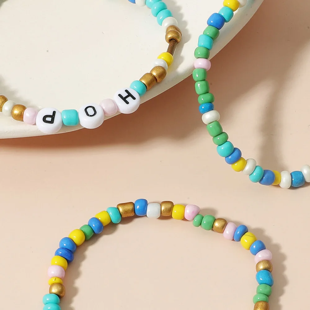 ZYZQ New Bohemian Color Rice Bead Letter Bracelet For Women Retro Ethnic Beaded Three-piece Set Gift Jewelry | Украшения и