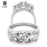 lesf 925 sterling silver ring luxury round cut shiny sona 1 carat center stone wedding jewelry for women engagement gift