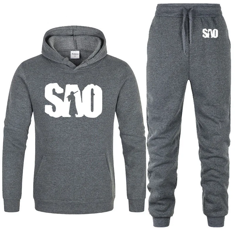 

SAO Sword Art Online Printed Hoodies Men Casual Sweatshirt Harajuku Fashion Fleece unisex Streetwear Men Hoodies Pants Suit 2Pcs