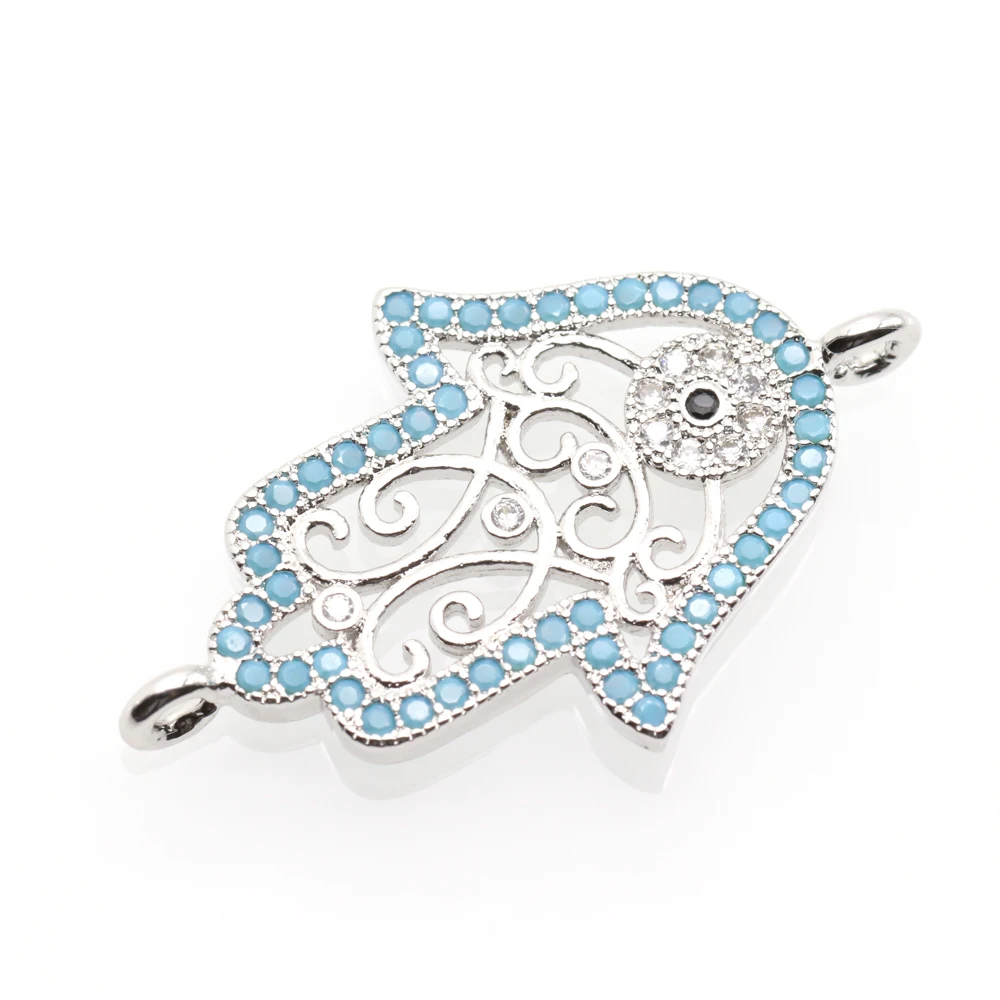 KAMAF 4pcs/pack Handmade DIY Hollow Two-handed Palm Ornament Bracelet Connector Devil Eye Micro-inlaid Zircon | Украшения и