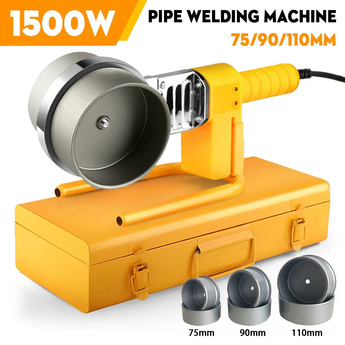 

1500W Electric Pipe Welding Machine 75/90/110mm Heating Heads Tool Set 220V PPR PB PE Plastic Tube PPR Welding Hot Melt Machine