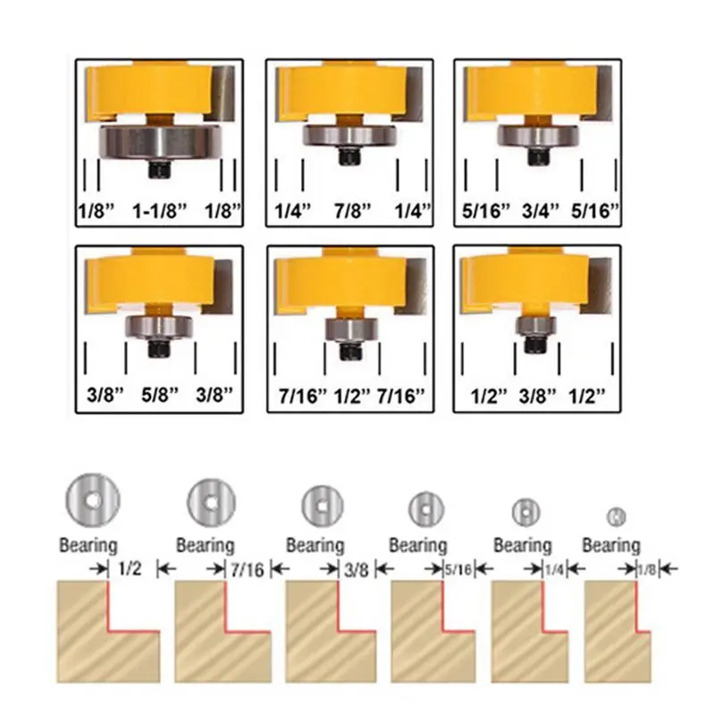 Shank Rabbeting Router Bit 1/4 Inch with 6 Bearings Set for Multiple Depths 1/8 inch 5/16 3/8 7/16 | Инструменты