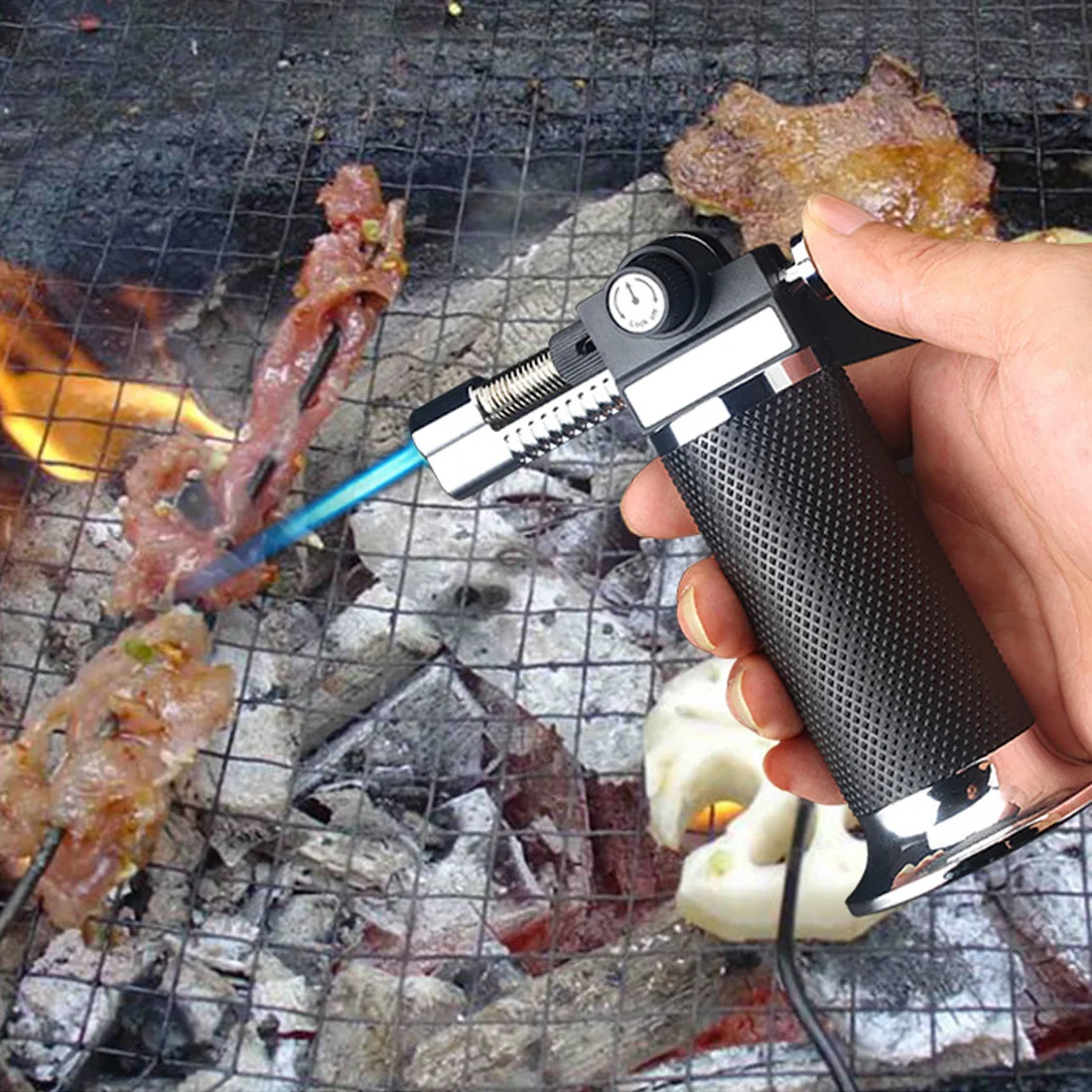 

Gas Lighter High Capacity Torch Turbine Lighter Spray Gun Butane Two Blue Flame Cigar Explosion-proof Lighter Outdoor Kitchen