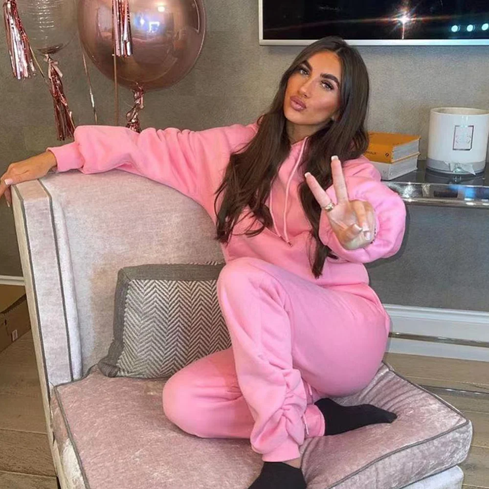 

Casual Sporty 2 Piece Sweatsuit Women's Hoodies Outfits Hooded Long Sleeve Draped Hoody and Workout Jogger Sets Autumn Winter