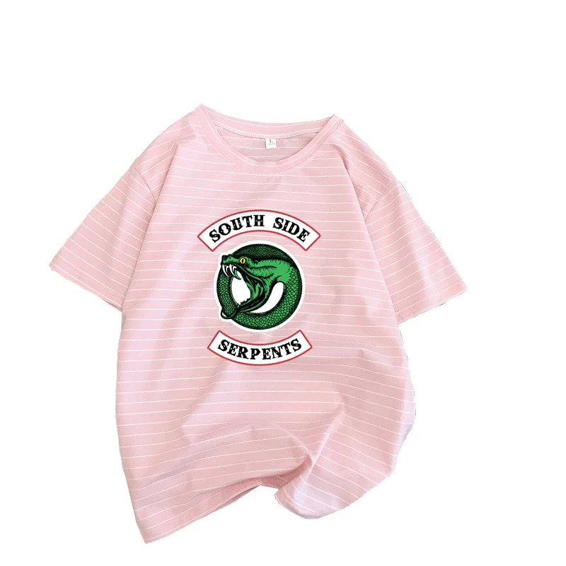 Новинка милые топы в стиле Харадзюку хлопковая футболка полоску с ривердэйлом