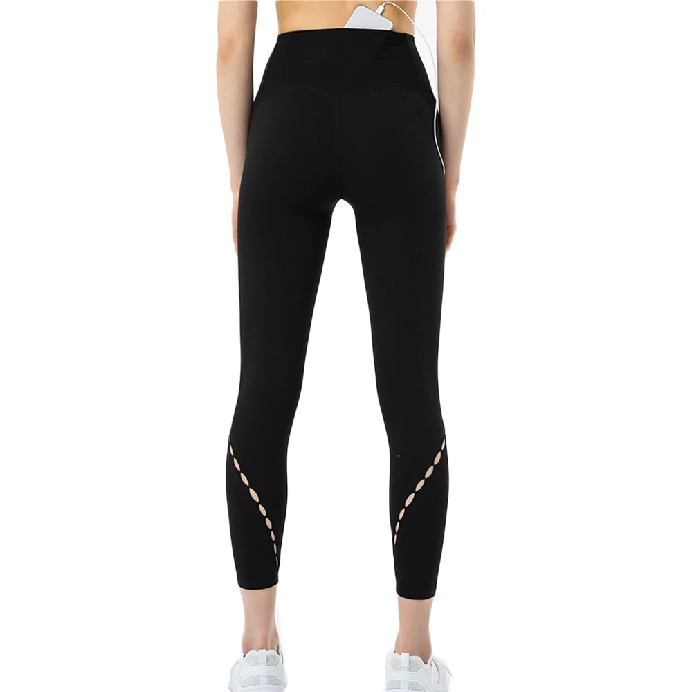 Спортивные Леггинсы женские штаны для бега S-XL черные с дырочками йоги похудения