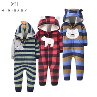 2021 soft baby rompers newborn boys clothing spring cartoon fleece with hooded infant romper toddler unisex outfits jumpsuits