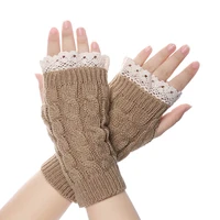 women gloves stylish hand warmer winter gloves women arm crochet knitting lace mitten warm fingerless gloves 2021