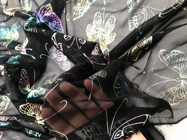 Шифоновая ткань с разноцветными бабочками для свадебного платья и одежды ханьфу