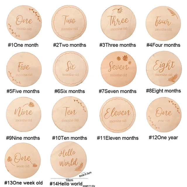 Handmade Wooden Baby Milestone Cards Newborn Birth Monthly Growth Recording Cards Photography Props for 1-12 Month Baby 6