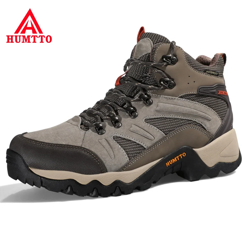 HUMTTO Outdoor Trekking Sneakers for Men Leather Sport Hiking Shoes Mens Breathable Waterproof Climbing Camping Tactical Boots