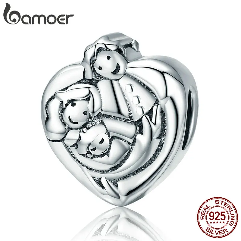 BAMOER, натуральная 925 пробы, серебро, милая семья, навсегда, сердце, форма, шарм, бусины, подходят для женщин, браслеты, сделай сам, ювелирное изделие SCC688