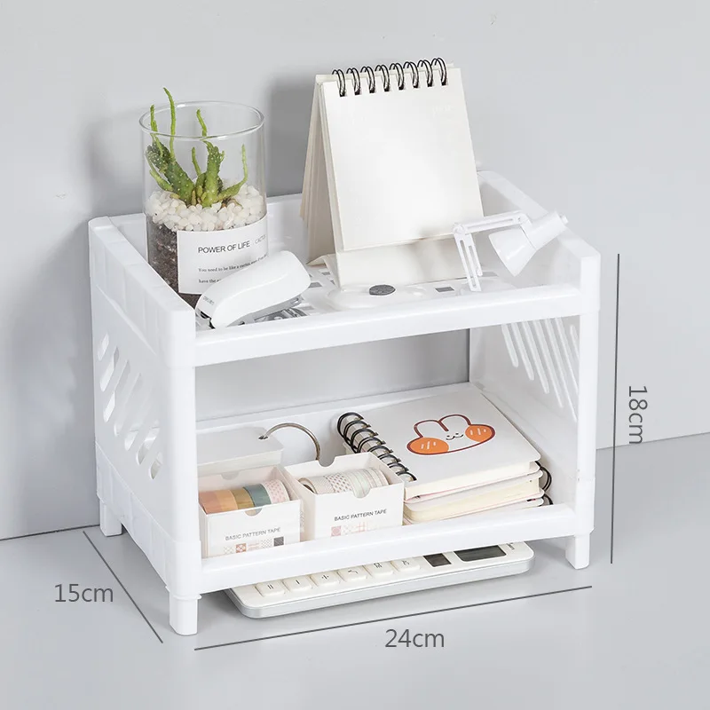 double layer plastic desktop organizer simple sundries storage holder small storage shelf for dormitory stationery storage rack free global shipping