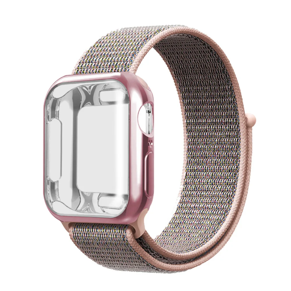Нейлоновый ремешок+ чехол для Apple watch series 5/4/3/2/1, 42 мм, 38 мм, версия в едином положении во время занятий легкой атлетикой, ремешок для наручных часов iwatch, 40 мм 44 спортивный браслет - Цвет ремешка: Sand powder