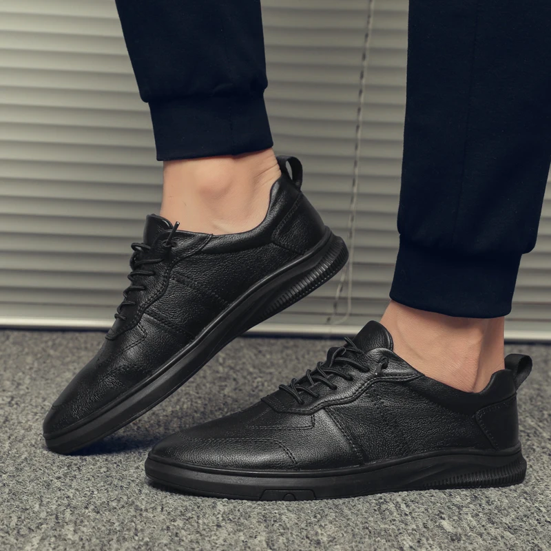 

Кроссовки мужские из натуральной кожи, простая повседневная обувь, дышащие Нескользящие, на шнуровке, Лидер продаж, белые