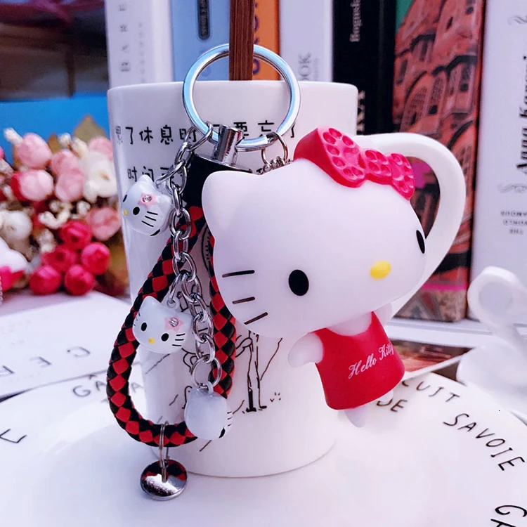 Милый розовый Кот hello kitty кукла брелок кожаный шнур брелок держатель металлический брелок с колокольчиком брелок Шарм сумка Подвеска для автомобиля подарок