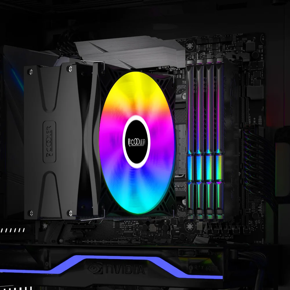 

PCCooler PC Cooler RGB 4 Heat Pipes 120mm PWM Fan CPU Cooler For LGA 2011 2066 1150 1151 1155 1156 AM4 Cooling Computer Cooler