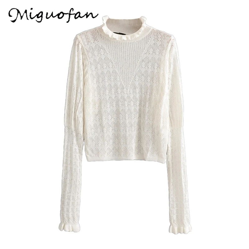 Miguofan Женский трикотажный свитер с вырезами тонкие джемперы длинным рукавом и